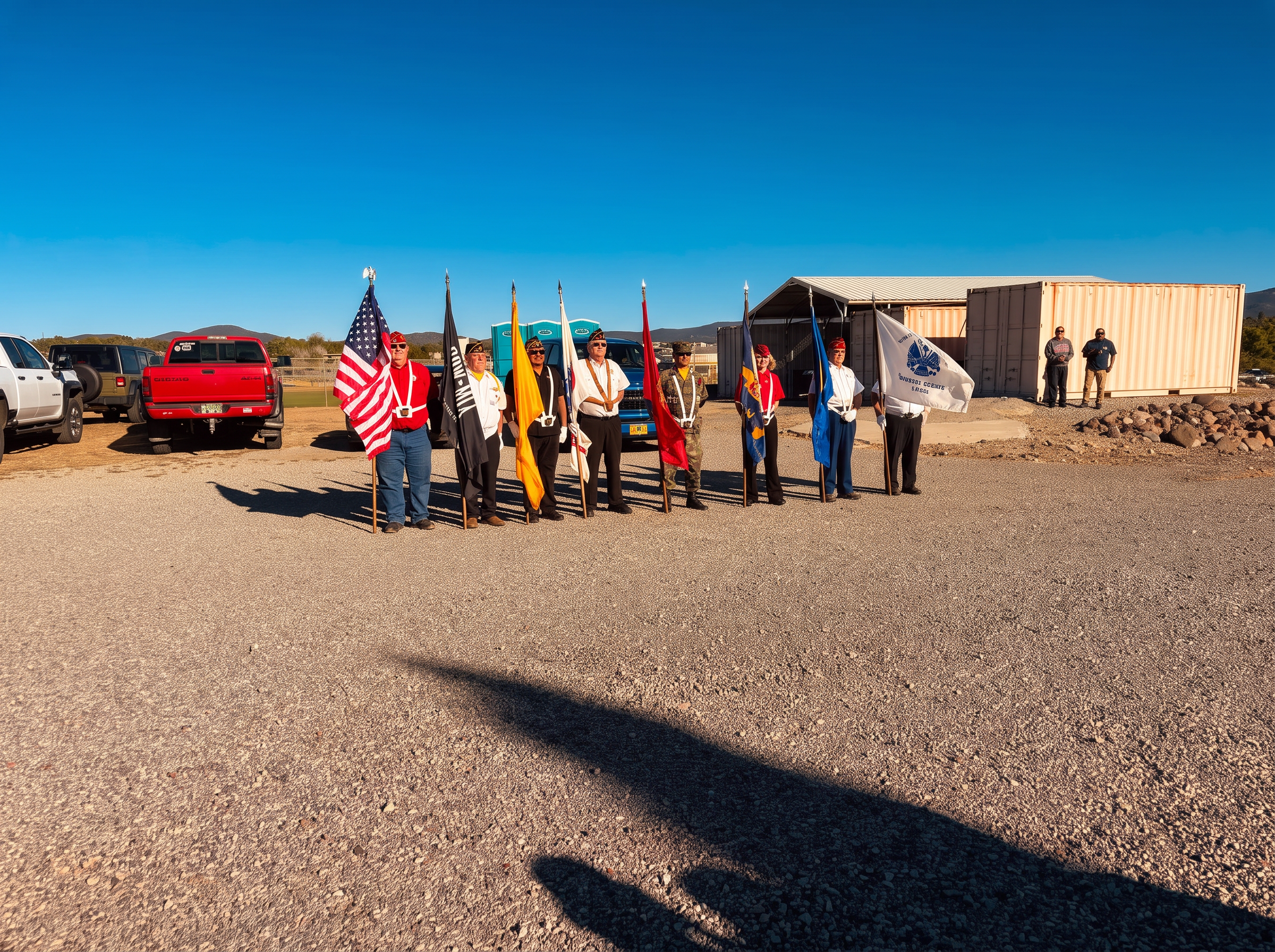 Veterans color guard presenting the American flag and service flags at Fort Bayard